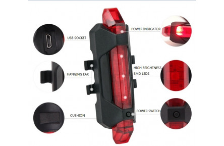 Фонарь габаритный задний BC-TL5411 5 светодиодов USB (красный)