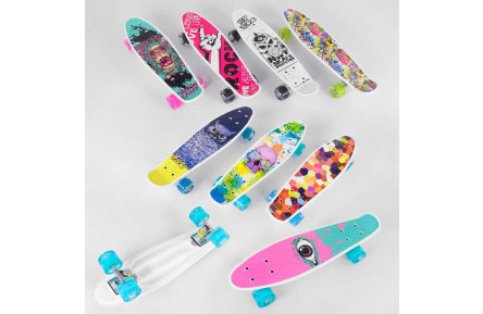 Скейт Пенні борд S 29661 Best Board, 6 видів, ВИДАЄТЬСЯ ТІЛЬКИ МІКС ВИДІВ колеса PU, світло, d = 4.5 см, дошка = 55 см