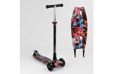 Самокат A 25780 / 779-1544 MAXI "Best Scooter" (1) пластмасовий, 4 колеса PU, СВІТЛО, трубка керма алюмінієва, d = 12см, в коробці