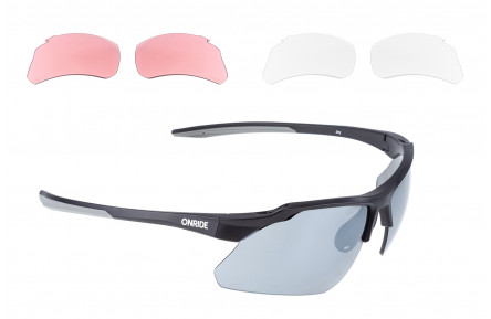 Очки ONRIDE Joy матово-черные с линзами дымчатые Mirror (17%); HD pink (37%); прозрачные (100%)