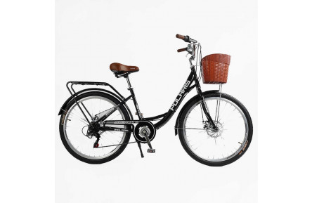 Велосипед городской Corso Polaris 26" PS-80110 + КОРЗИНА ЧЕРНАЯ сталь 16.5"
