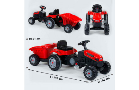 Трактор педальный с прицепом Pilsan 07-316 RED клаксон на руле, сиденье регулируемое, задние колеса с резиновыми накладками