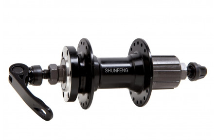 Задня втулка AL 36H під диск. SHUNFENG SF-A262R чорний. з ексцентром. під касету 7 ск.