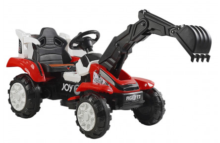 Трактор электрический JOY Т-29571 (25Вт 6В) красный, USB-разъем, музыка, звуки, регулировка громкости, движущийся ковш, подсветка