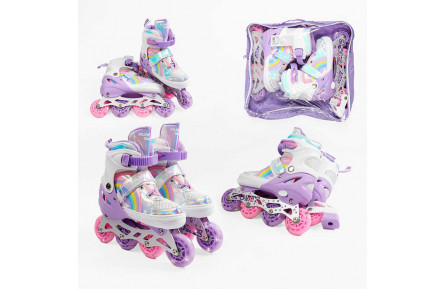 Ролики J-7714-8 S розмір 29-33 (6) колір Фіолетовий, устілка 18-21 см, колеса PU, d коліс – 6 см, підсвічування коліс, в сумці