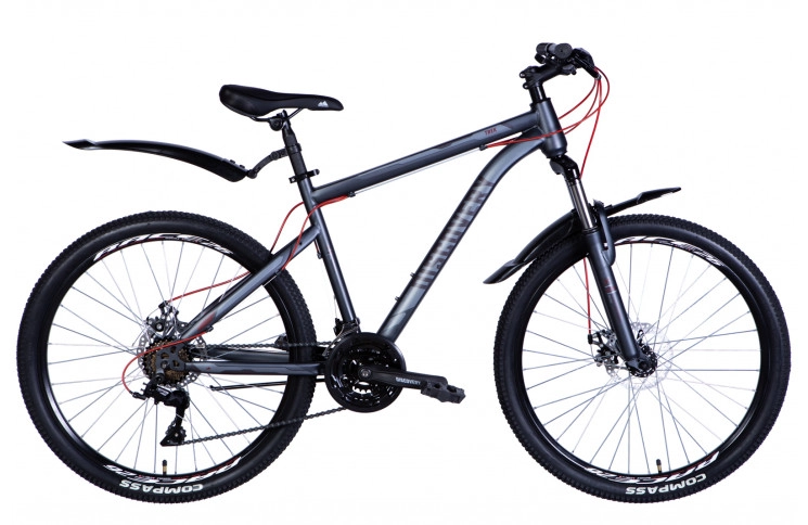 Велосипед 26 Discovery TREK AM DD frame-18" серый (матовый) с крылом Pl 2024