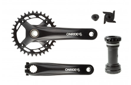 Шатуни ONRIDE Solo Pro 1110, Hollowtech, 170 мм, 34Т, BCD 104 мм, на 11/10/9 шв., з кареткою, чорний