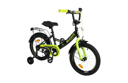 Велосипед 16" 2-х колесный "CORSO" MAXIS CL-16338, сиденье с ручкой, дополнительные колеса, черно-желтый