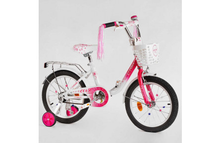 Велосипед 16" дюймів 2-х колісний "CORSO Fleur" FL - 16708 (1) U-подібна сталева рама, ручні гальма, кошик, прикраси, зібраний на 75