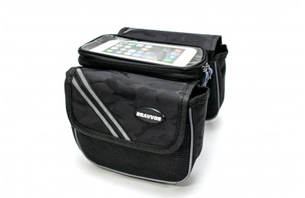 Велосумка на раму з відділенням під смартфон чорний камуфляж BRAVVOS QL-200