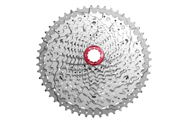 Кассета 11-k 11-46T SUN RACE MX8 MTB, алюминиевый паук, Metallic Silver