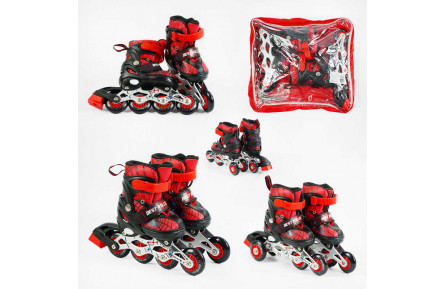 Ролики 19855-XS розмір 26-28 колір ЧЕРВОНИЙ, колеса PVC, устілка – 15-16.5 см, d колес – 6 см, переднє зі світлом, переставні колеса