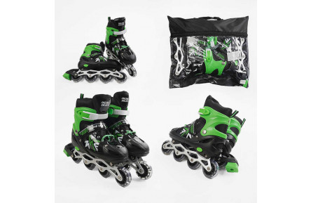 Ролики 40078-L /розмір 39-43/ колір – ЗЕЛЕНИЙ (6) колеса PVC, ПЕРЕДНЄ КОЛЕСО СВІТЛО, d – 6.5 см, в сумці