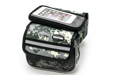 Велосипед на раму с отделением под смартфон хаки камуфляж "пиксель" BRAVVOS QL-202