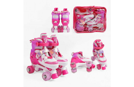 Ролики 60210-90 М розмір 34-38 (6) колір Рожевий, устілка 21-24 см, колеса PU, КОЛЕСА ЗІ СВІТЛОМ, d коліс – 4,5 см, в сумці