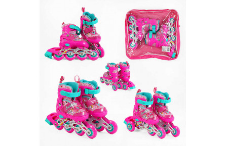 Ролики 60144-XS розмір 26-28 колір РОЖЕВИЙ, колеса PVC, устілка – 15-16.5 см, d колес – 6 см, переднє зі світлом, переставні колеса