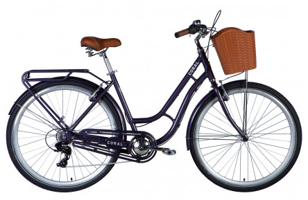 Велосипед AL 28" Dorozhnik CORAL FRW Vbr рама- " с багажником задн St с корзиной Pl с крылом St 2024 (сливовий ) 