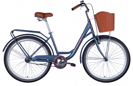 Велосипед ST 26" Dorozhnik CRYSTAL тормозная рама- " с багажником задн St с корзиной Pl с крылом Pl 2024 (серый) 