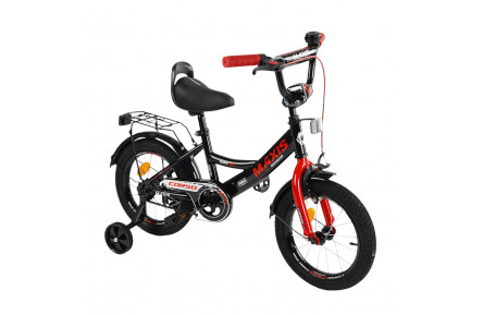 Велосипед 14" 2-х колесный "CORSO" MAXIS CL-14602, сиденье с ручкой, дополнительные колеса, черно-красный