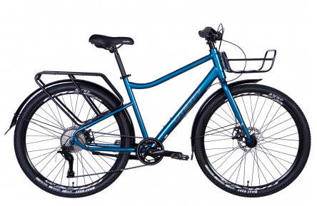 Велосипед ST 27.5" Dorozhnik UTILITY под кассету рама-" с багажником задн St с корзиной St с крылом Pl 2024 (синий)