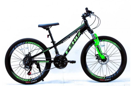 Велосипед Corso Fenix FX-24819 24" 11" чорно-салатовий, обладнання SunRun 21 швидкість