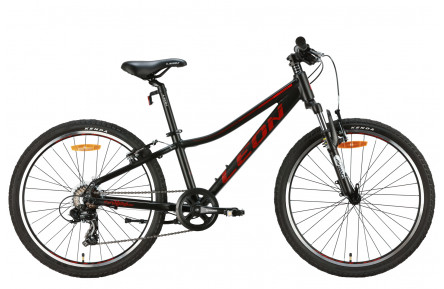 Велосипед Leon JUNIOR AM Vbr AL 2024 24" 12" черный с красным (матовый)