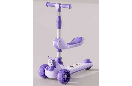 Самокат триколісний з сидінням "Skyper" KR-107/25 (6) колеса PU 125х40мм зі світлом, музика та підсвічування платформи, кермо складне, в коробці