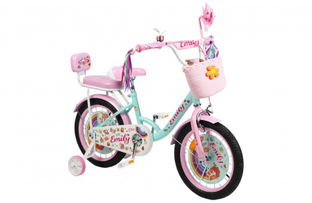 Велосипед 2-х колесный Corso Emily ML 16" корзина, украшения, ручной тормоз, колокольчик, дополнительные колеса