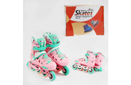 Ролики 17107-М розмір 34-37 (6) колір РОЖЕВИЙ, колеса PU, ПЕРЕДНЄ КОЛЕСО СВІТЛО, d колес – 6.5 см, в коробці
