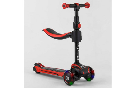 Самокат трехколесный Best Scooter JS-10711 с сиденьем, алюминиевый руль, 3 колеса PU со светом, d=12 см
