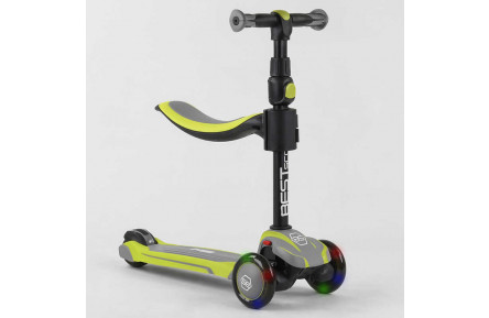 Самокат трехколесный Best Scooter JS-20815 с сиденьем, алюминиевый руль, 3 колеса PU со светом, d=12 см