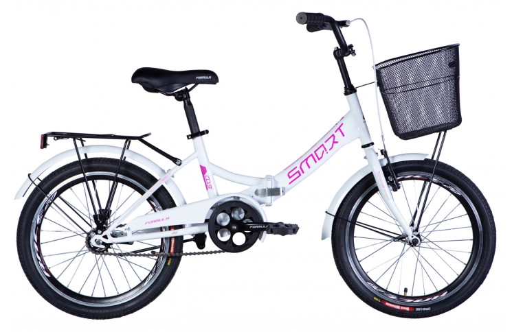Велосипед ST 20" Formula SMART Vbr рама- с багажником задн St с корзиной Pl с крылом St 2024 (білий) 