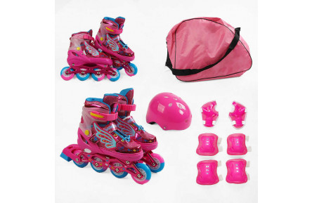 Ролики с защитой SC-91300 М размер 35-38 цвет Розовый