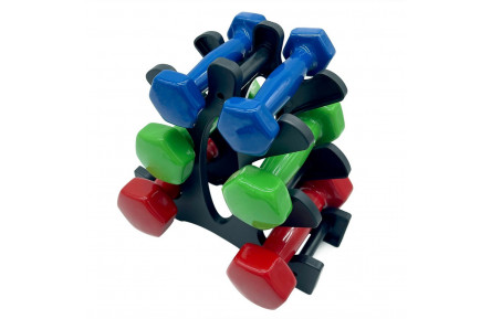 Набір вінілових гантелей на підставці Vinyl Dumbbell Set NE-VIN-124, 2 шт по 1 кг, 2 кг, 3 кг 