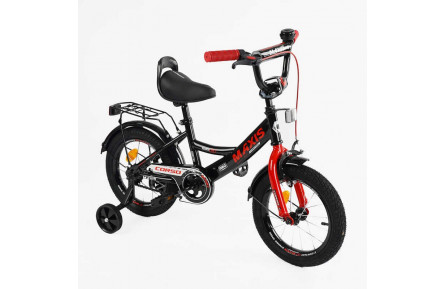 Велосипед 14" 2-х колесный "CORSO" MAXIS CL-14602, сиденье с ручкой, дополнительные колеса, черно-красный