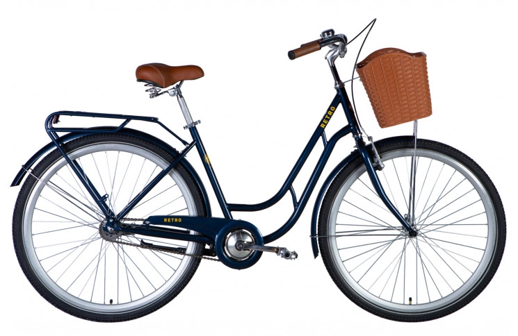 Велосипед уцінений сталь 28 Dorozhnik RETRO Velosteel 19" синій з багажником задн St з корзиною Pl з крылом St 2024