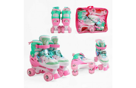 Ролики 60559-18 М розмір 34-38 (6) колір РОЖЕВИЙ, устілка 21-24 см, колеса PU, КОЛЕСА ЗІ СВІТЛОМ, d коліс – 4,5 см, в сумці