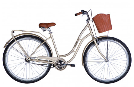 Велосипед сталь 28" Dorozhnik OBSIDIAN гальмівна рама-19,5" шампань з багажником задн St з корзиною Pl з крылом St 2024 повнорозмірні брудозахисні крила, підніжка, кошик