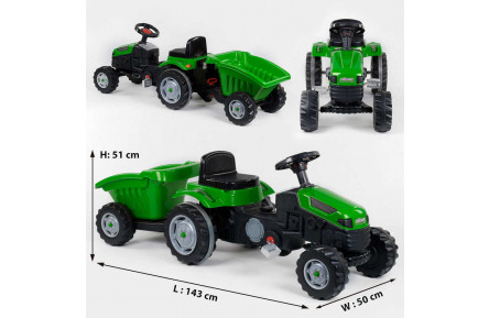 Трактор педальний з причепом Pilsan 07-316 GREEN клаксон на кермі, сидіння регульоване, задні колеса з гумовими накладками