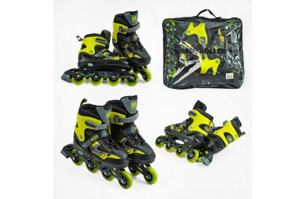 Ролики 27300-М Best Roller /розмір 34-37/ колір – ЖОВТИЙ (6) колеса PU, ПЕРЕДНЄ КОЛЕСО СВІТЛО, устілка 21.5-24 см, d колес – 7 см, в сумці