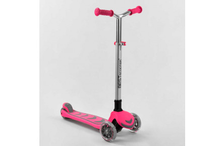 Самокат триколісний Y-00211 Best Scooter, РОЖЕВИЙ, складане алюмінієве кермо, 4 колеса PU зі світлом, d = 12 см