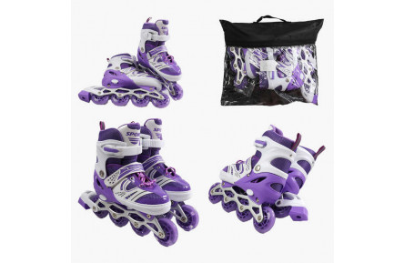 Ролики 16499-S /розмір 29-33/ колір – ФІОЛЕТОВИЙ (6) колеса PU, ПЕРЕДНЄ КОЛЕСО СВІТЛО, d – 6.5 см, в сумці