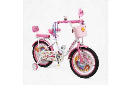 Велосипед 18" дюймів 2-х колісний "Corso" Emily ML-30174 (1) кошик, прикраси, ручне гальмо, дзвіночок, додаткові колеса, ЗІБРАНИЙ НА 75, в коробці