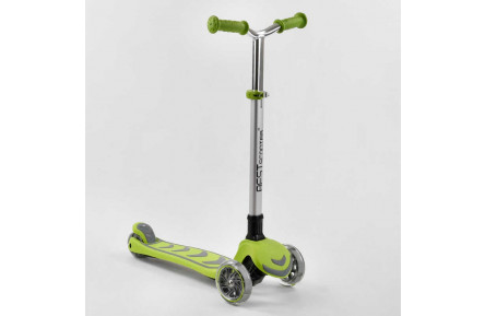 Самокат трехколесный Y-00436 Best Scooter, САЛАТОВЫЙ, складной алюминиевый руль, 4 колеса PU со светом, d=12 см