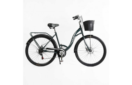 Велосипед городской Corso Liberty 28" LR-28193 + КОРЗИНА, ТЕМНО-ЗЕЛЕНАЯ, сталь 20"