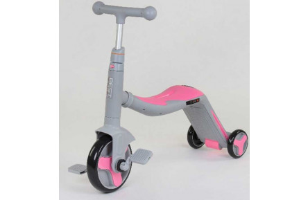Самокат 3в1 Best Scooter JT 90601, самокат-велобіг-велосипед, сіро-рожевий
